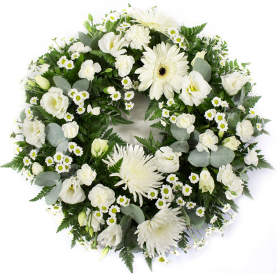 Loose Wreath - Mixed flowers suitable for a lady or a gentleman. Ring wreath for a funeral in creams. 12 £57.5 / 14 £77.5 / 16 £92.5 Important! This type of funeral arrangement needs at least 1 working days notice for delivery. It may not be possible to make and deliver an item like this same day. This Loose Wreath is carefully handcrafted in Birmingham for a meaningful farewell, memorial gathering or funeral service. The florists consider proportion, outline, colour balance and texture so the finished ...
