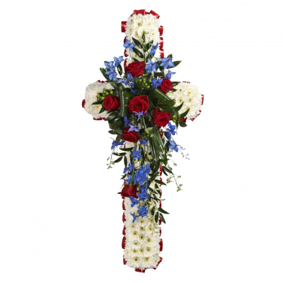 Funeral Cross - A funeral cross massed in white and edged in ribbon. With spray of choice flowers. Alternative colours available. 24 £95 / 36 £125 / 48 £165 This type of funeral arrangement needs at least 1 working days notice to deliver. It may not be possible to make and deliver an item like this same day. Handcrafted by Buttercups & Daisies Florist Birmingham, this Funeral Cross is prepared as a thoughtful floral tribute for a funeral, memorial or remembrance service. Shape, scale, contrasting tones a...