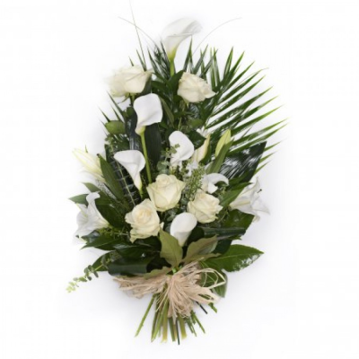 Modern Tied Sheaf - Modern tied sheaf in white shades. At Buttercups and Daisies we are delighted to present this product available for flower delivery in Birmingham and surrounding areas and surrounding areas. This Modern Tied Sheaf is carefully handcrafted in Birmingham for a meaningful farewell, memorial gathering or funeral service. The florists consider proportion, outline, colour balance and texture so the finished design has a dignified, carefully arranged appearance. Because fresh flowers naturally chan...