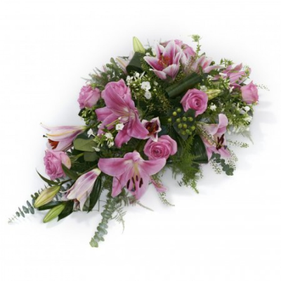 Pink Single Ended Spray - Single ended spray in oasis made in pink shades to include lilies and roses. At Buttercups and Daisies we are delighted to present this product available for flower delivery in Birmingham and surrounding areas and surrounding areas. Our experienced Birmingham florists create this Pink Single Ended Spray with a respectful finish suitable for a funeral, commemoration or celebration of life. Every section is constructed with attention to symmetry, visual depth and neat edging, helping the tribu...