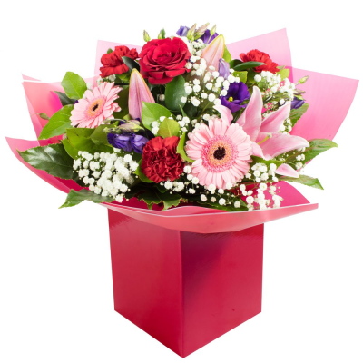Thinking of You! - Mixed Hand Tied with a Red Rose. Bouquet will be hand delivered by your local florist to help guarantee success on Valentines day!   Whether you are celebrating a birthday, anniversary, the arrival of a new baby, or perhaps you would like to help a sick friend feel better, flowers are always an excellent choice! Available for UK same day delivery if ordered by 2pm  Please note that due to the seasonal availability of flowers it may be necessary to vary individual stems from those shown. O...