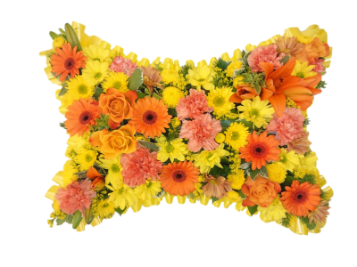 Loose Pillow - Loose pillowpicture shown is on a 15 frame in yellows and oranges. Our experienced Birmingham florists create this Loose Pillow with a respectful finish suitable for a funeral, commemoration or celebration of life. Every section is constructed with attention to symmetry, visual depth and neat edging, helping the tribute look considered from different viewpoints. Fresh materials are selected according to quality and supply, with thoughtful alternatives used when necessary to maintain the pict...