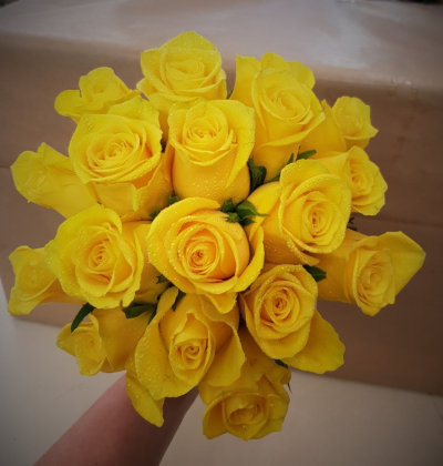 Compact Rose Bride Posy (Yellow) - Large yellow headed roses compactly tied into a bridal posy finished with satin ribbon, making it perfect for an elegant or simple wedding can be made in other colours please specify colours when ordering. This Compact Rose Bride Posy (Yellow) is prepared by Buttercups & Daisies Florist Birmingham for weddings, civil ceremonies and elegant celebrations. Proportion, movement, complementary shades and finishing details are balanced for an elegant appearance throughout the celebration. Seasonal...