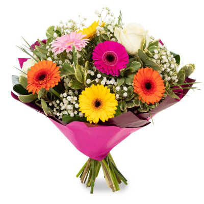 Good Vibes - Send good vibes with this funky colourful collection of flowers to brighten their day. A wonderful gift for many occasions. Beautifully presented and personally delivered by a local florist. Made by an experienced Birmingham florist, this Good Vibes offers a personal alternative to a generic postal flower delivery. Complementary flowers and foliage are selected to give the arrangement attractive movement, depth and a well-finished presentation. Because fresh flowers naturally change through ...