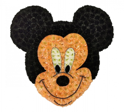 Mickey Mouse Tribute - This Mickey Mouse funeral tribute is created on a 14 posy pad by our skilled florists at Buttercups & Daisies florists Birmingham using double chrysanthemums sprayed to give the desired effect. A minimum of 5 working days is needed for this item. Designed and made by Buttercups & Daisies Florist Birmingham, this Mickey Mouse Tribute offers families a personal way to express remembrance through flowers. The design is assembled patiently, with suitable blooms and foliage positioned to maintain...