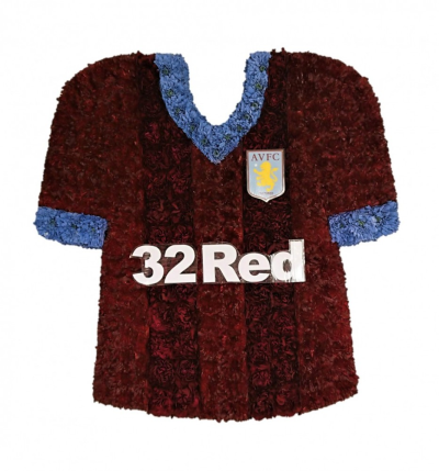 Aston Villa Shirt - Aston Villa Football Shirt floral tribute. Please note: Design will be current shirt unless otherwise specified This Aston Villa Shirt is carefully handcrafted in Birmingham for a meaningful farewell, memorial gathering or funeral service. The florists consider proportion, outline, colour balance and texture so the finished design has a dignified, carefully arranged appearance. Because fresh flowers naturally change through the year, particular varieties may be substituted with comparable ch...