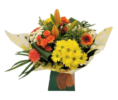 Love you Mom (Vibrant) - This beautiful pop of sunshine is the perfect gift to show your Mom how much you love her. A vibrant selection of choice flowers and foliage, featuring spray roses, lily, germini, carnations, solidaster and chrysanthemums. arranged in a gift box Designed and made by Buttercups & Daisies Florist Birmingham, this Love you Mom (Vibrant) offers families a personal way to express remembrance through flowers. The design is assembled patiently, with suitable blooms and foliage positioned to maintai...