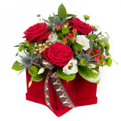 Merry Kiss-mas - Spread some happiness this festive season with a gift of classic Christmassy flowers, beautifully presented in a gift box. Made by an experienced Birmingham florist, this Merry Kiss-mas offers a personal alternative to a generic postal flower delivery. Complementary flowers and foliage are selected to give the arrangement attractive movement, depth and a well-finished presentation. Because fresh flowers naturally change through the year, particular varieties may be substituted with comparabl...