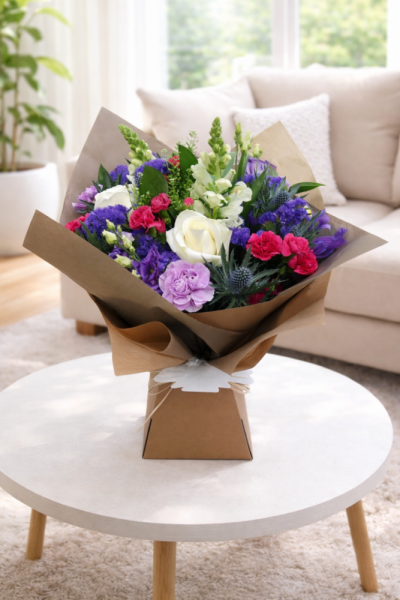 Vibrant Garden Delight Hand-Tied Bouquet - Brighten any space with this beautifully arranged hand-tied bouquet, bursting with colour and natural charm.