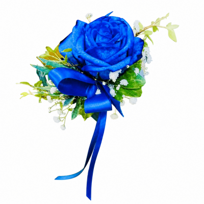 Royal Blue Rose Wrist Corsage - Royal Blue Rose Wrist Corsage is shown as inspiration for coordinated wedding flowers created by our Birmingham florist team.