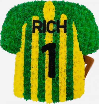 WBA Football shirt - Green Football Shirt is a personalised football-themed funeral flower tribute designed to celebrate the life of a dedicated supporter or player.