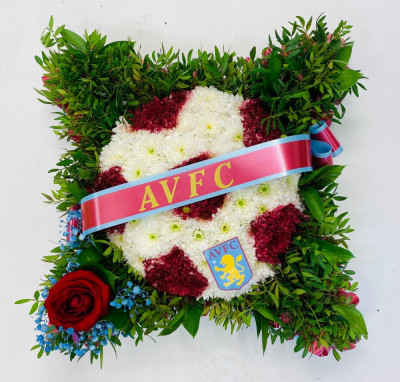Aston Villa Crest - Aston Villa Crest is a bespoke football-themed funeral flower tribute created for remembering a devoted Villa supporter.