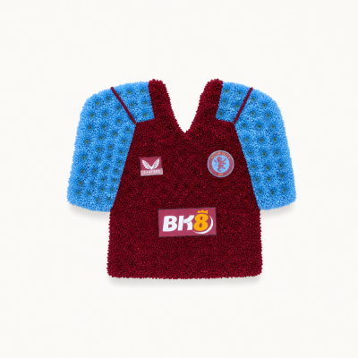 Villa Home Shirt - A distinctive claret and blue football shirt tribute inspired by an Aston Villa home kit. The complete shirt shape is created with rich claret flowers,
