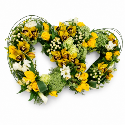 Double Open Heart Tribute - Two Interlinked Hearts Tribute is a meaningful funeral arrangement representing enduring love, connection and shared memories.