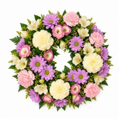 Pastel Pink & Lilac Funeral Wreath - Pastel Pink & Lilac Funeral Wreath is a carefully constructed floral tribute designed to create a distinctive and personal farewell.
