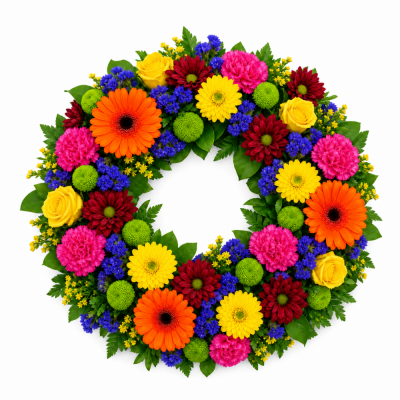 Vibrant Multicolour Funeral Wreath - Vibrant Multicolour Funeral Wreath is a carefully constructed floral tribute designed to create a distinctive and personal farewell.