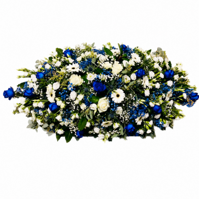 Blue & White Casket Spray - Blue & White Casket Spray is a carefully constructed floral tribute designed to create a distinctive and personal farewell.