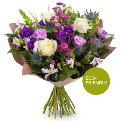 Cool Breeze Bouquet - Cool Breeze Bouquet is a soft and elegant hand-tied flower arrangement featuring beautiful purple, lilac, white and blue tones.