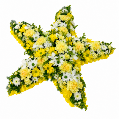 Yellow & White Floral Star Tribute - Yellow & White Floral Star Tribute is a carefully constructed floral tribute designed to create a distinctive and personal farewell.