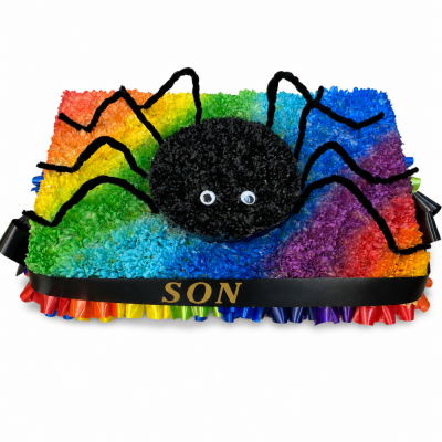 Rainbow Spider Tribute - Rainbow Spider Tribute is a colourful bespoke funeral flower design created for remembering someone who loved spiders,