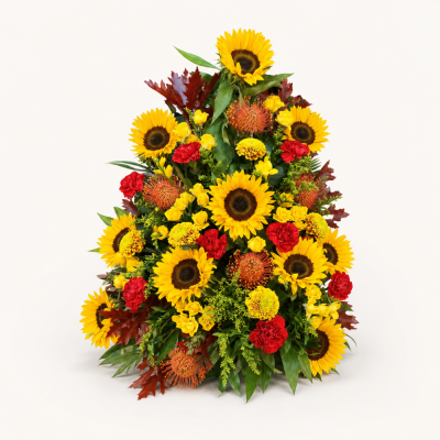 Sunflower Pedestal Arrangement - This striking sunflower pedestal arrangement is designed as a tall, formal floral display with a strong sense of warmth and presence.