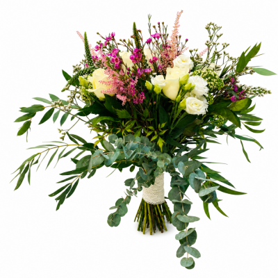 Ivory & Pink Wildflower Bridal Bouquet - Ivory & Pink Wildflower Bridal Bouquet is shown as inspiration for coordinated wedding flowers created by our Birmingham florist team.