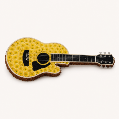 Yellow Acoustic Guitar Tribute - A distinctive acoustic guitar funeral tribute created for a musician, guitarist or someone whose life was filled with music.